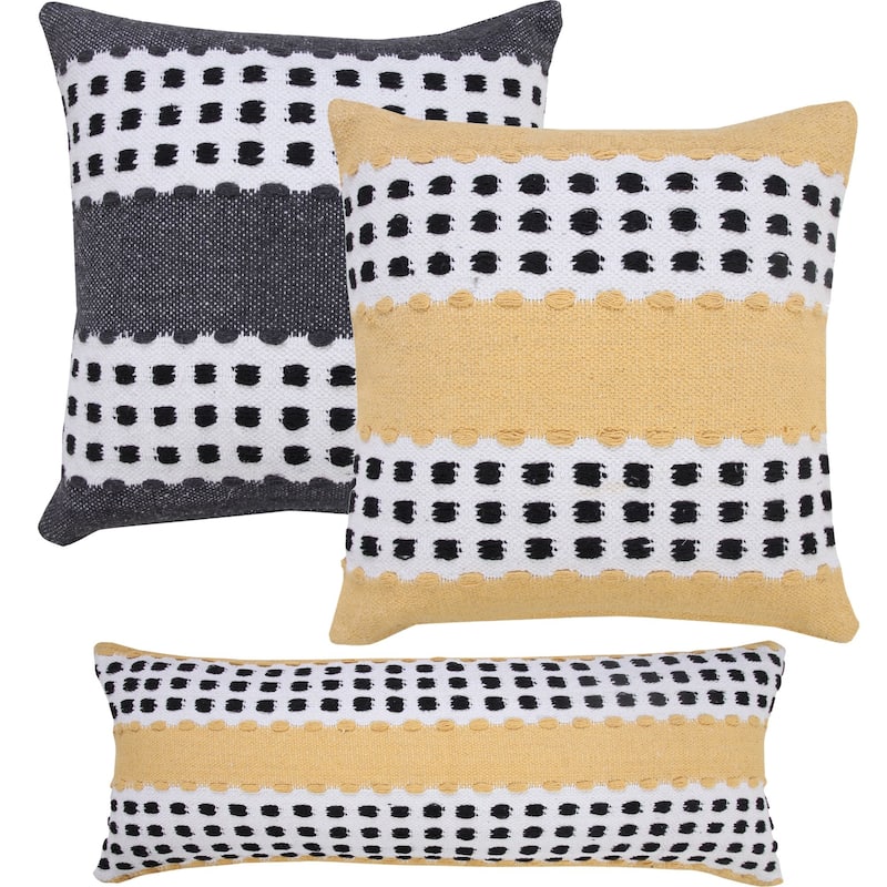20" Black and White Dash Grid Striped Square Throw Pillow