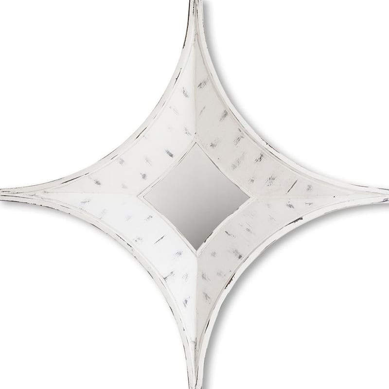 HomeRoots 17" White Distressed Solid Wood Novelty Star Framed Accent Mirror - 16.60 in. x 16.60 in. x 2.40 in.