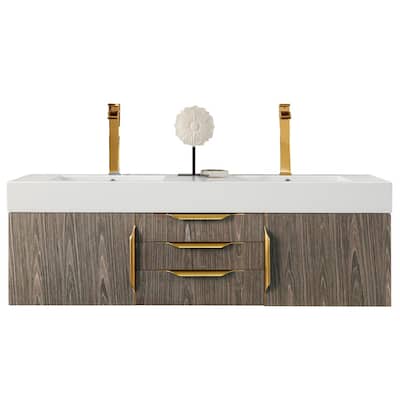 James Martin Vanities Mercer Island 59" Double Vanity, Ash Gray with Radiant Gold Hardware