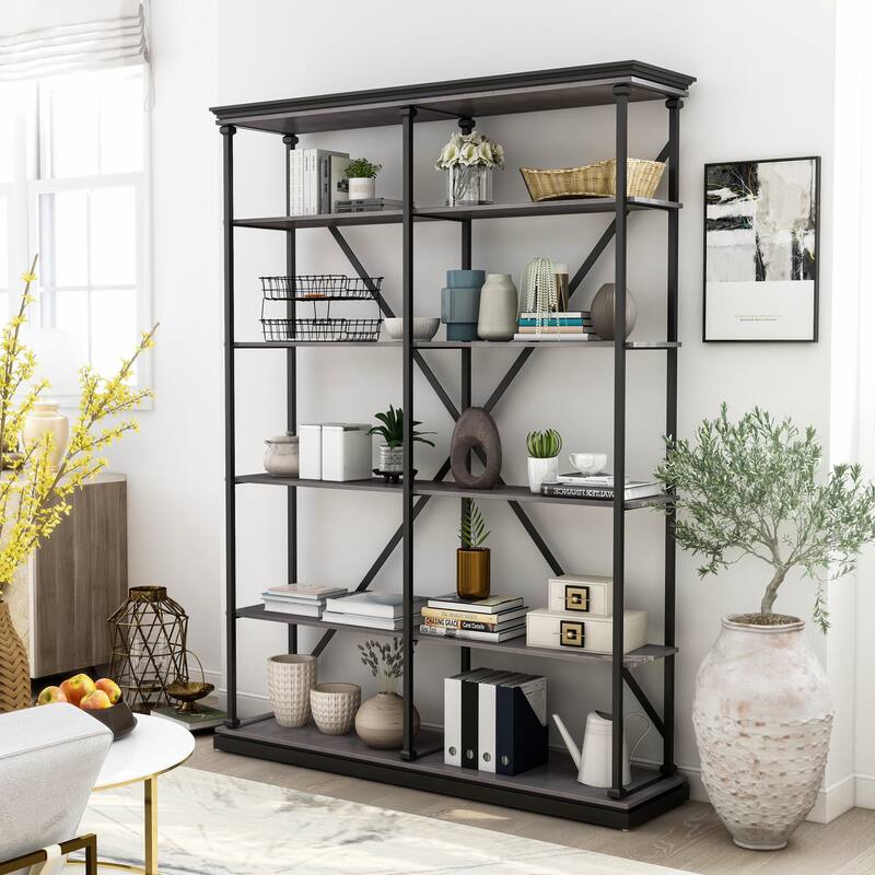 Marcin Transitional 58-inch 5-Shelf Metal Bookcase by Furniture of America