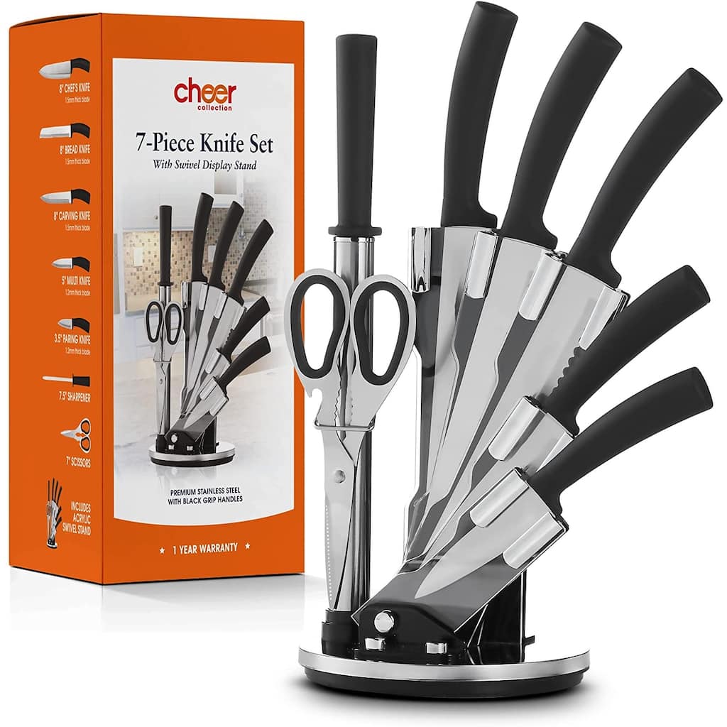 Cheer Collection Chef Knife Set (7 Piece) with Rotating Stand