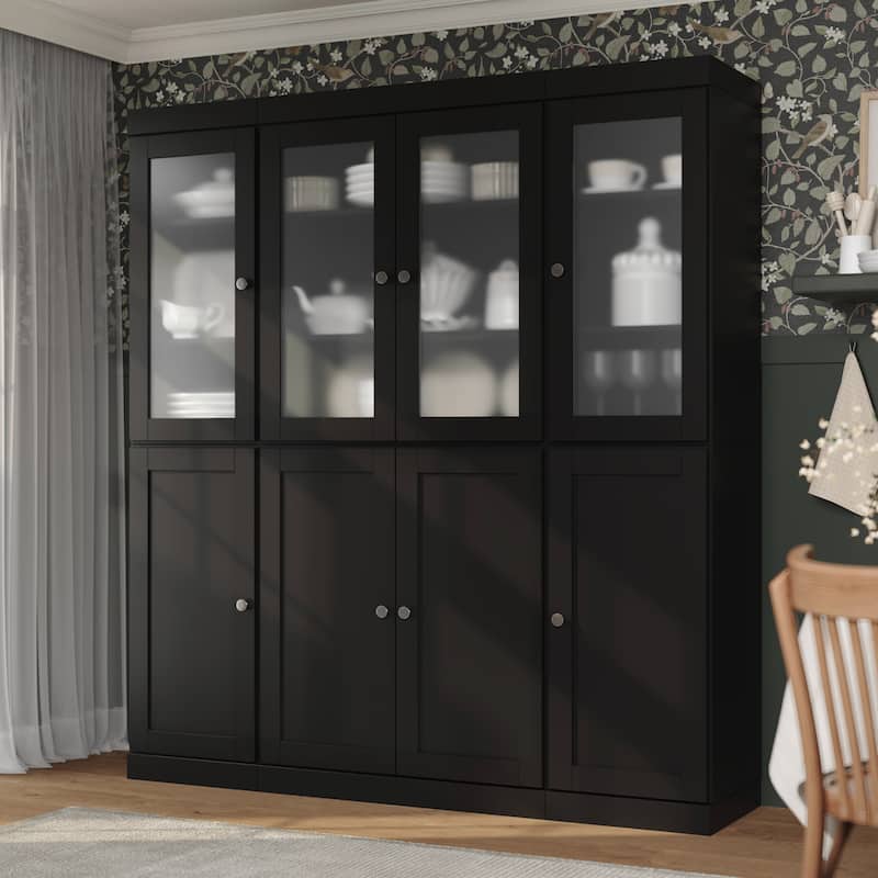 Palace Imports 100% Solid Wood 65" Pantry Cabinet with Frosted Glass, Shaker Doors, 2-Drawers and Adjustable Shelves