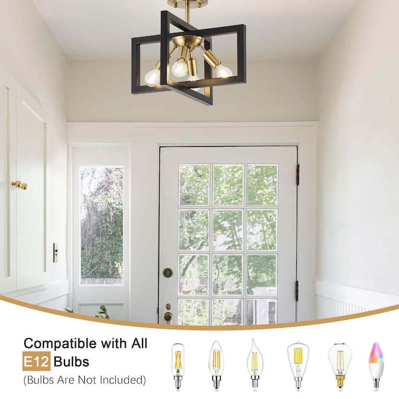 14.5-inch stylish metal semi-recessed 4-light ceiling lamp with horizontally rotating frame