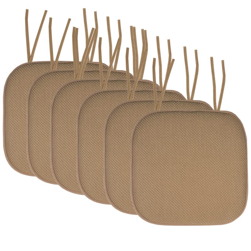 Sweet Home Collection Honeycomb Memory Foam Non Slip Chair Cushion Pad with Ties 16" x 16" - Set of 6 - Taupe