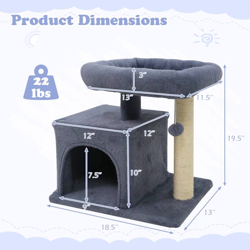 Gymax 19.5'' Small Cat Tree w/Large Padded Plush Perch Condo Sisal