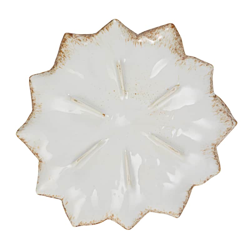 Stoneware Flower Plate with Glaze