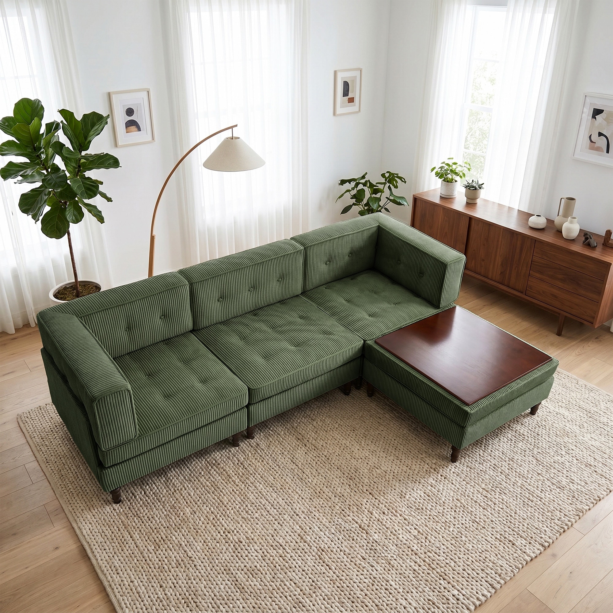 Oversized Sofa Corduroy Tufted Modular Sectional Set