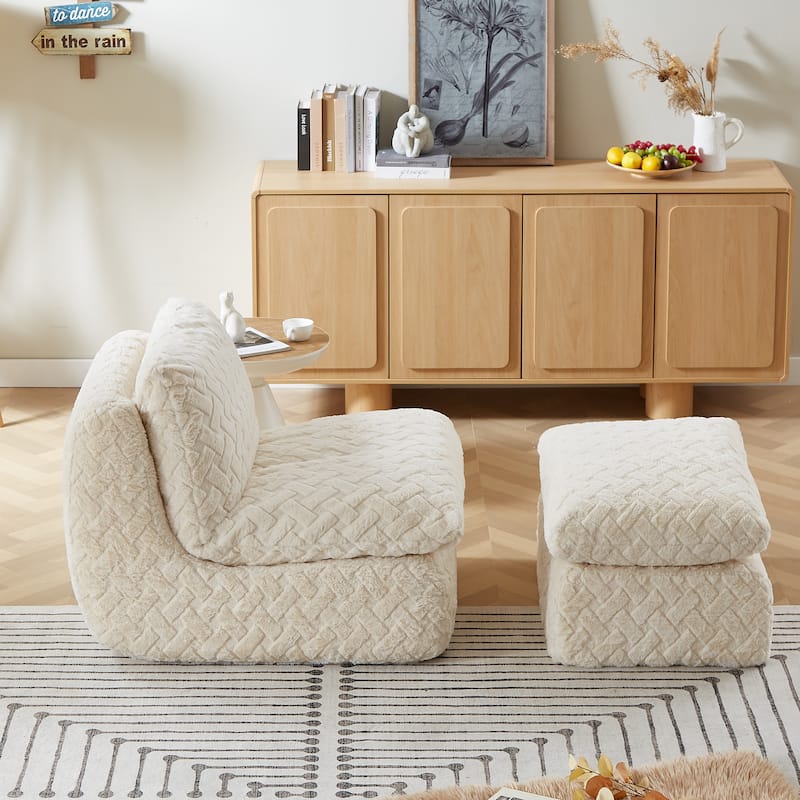 Overstuffed Corduroy Single Sofa Chair with Ottoman