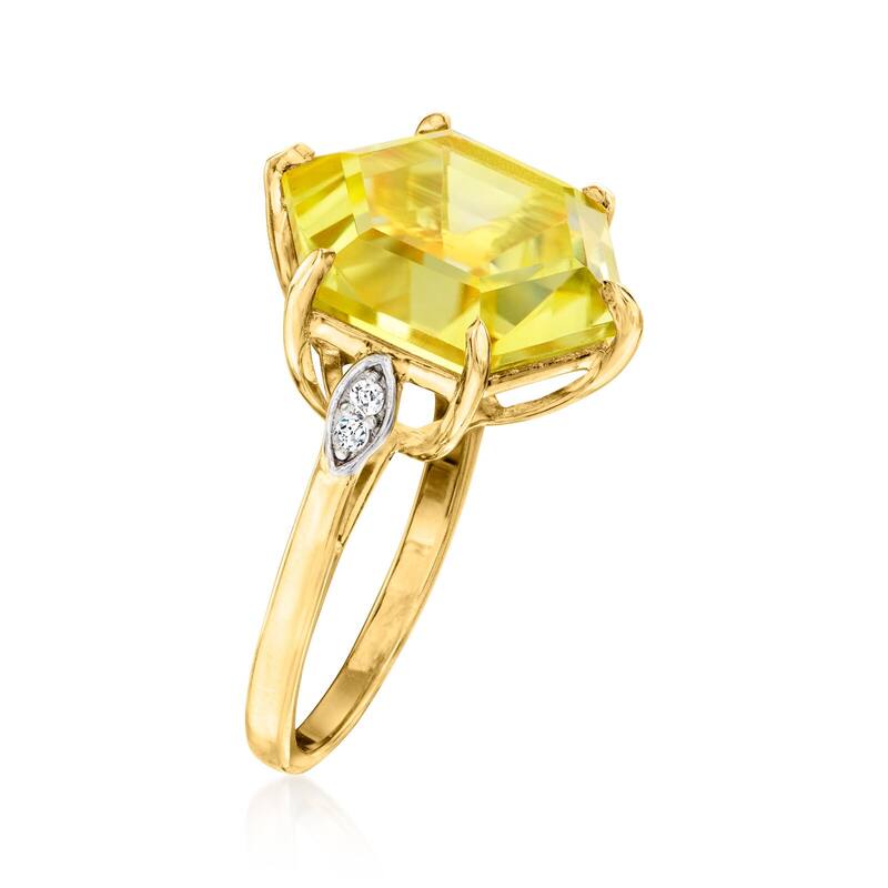 18K Yellow Gold Over Sterling Silver Lemon Quartz, White Natural Zircon Ring