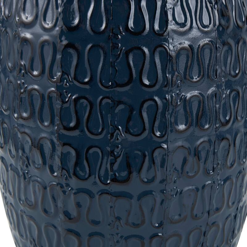 Dark Blue Metal Dimensional Textured Decorative Vase with Wavy Pattern
