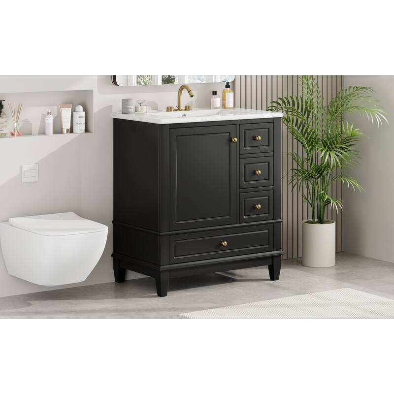 Bathroom Vanity with Sink, Bathroom Storage Cabinet with 3 Drawers and 1 Door, Bathroom Vanities with Solid Wood Frame