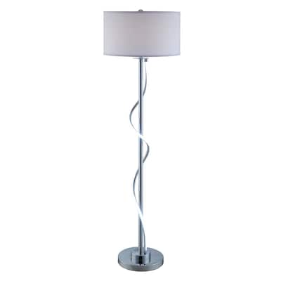 Jame 59 Inch Floor Lamp, Drum Shade, Accent Round Metal Base, Chrome