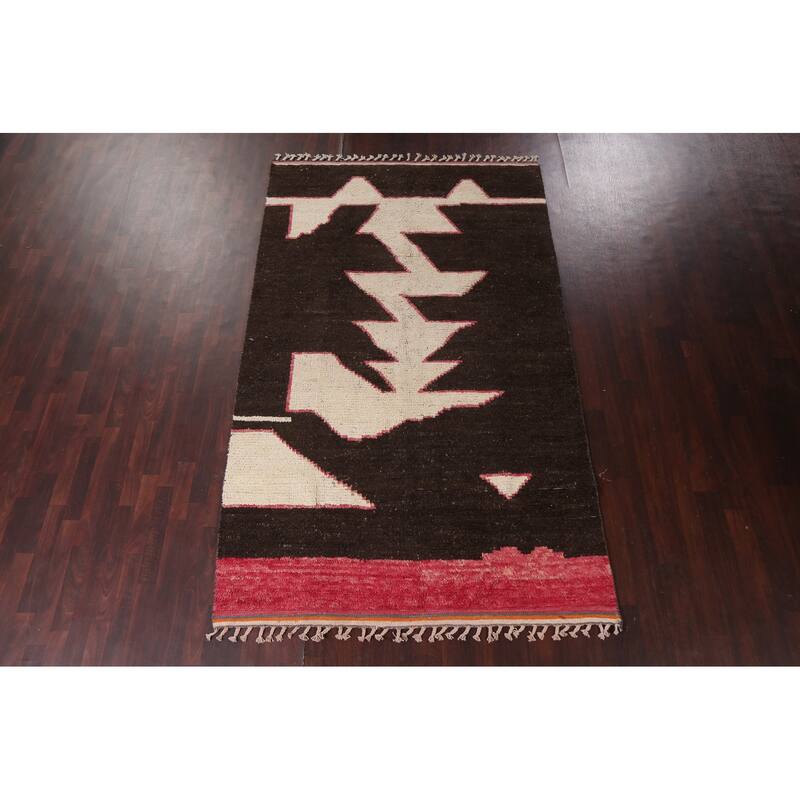 Modern Abstract Moroccan Oriental Area Rug Hand-knotted Wool Carpet - 5'11" x 9'10"