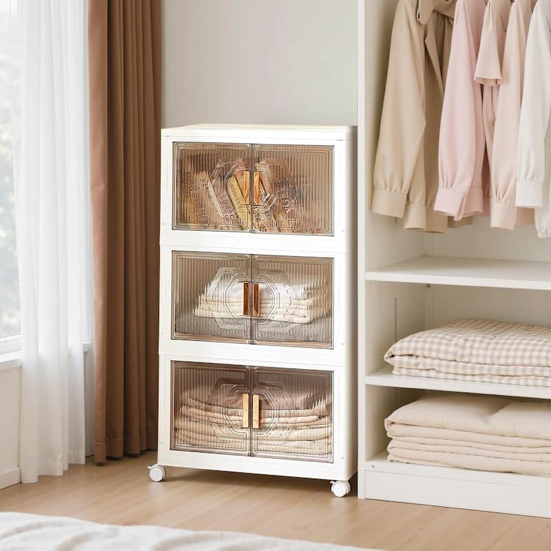 VECELO Storage Bins with Lid Stackable Storage Bins with Wheels & Folding Plastic Storage Boxes 3/4/5 Set