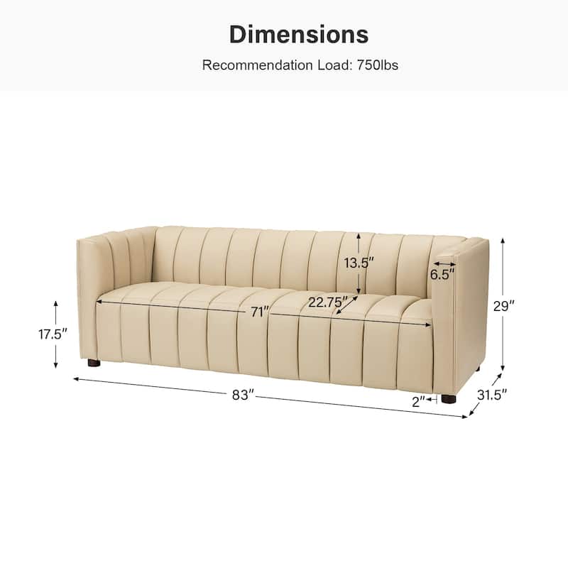 Olinto Modern 83-Inch Genuine Leather Curved Couch Sofa with Channel Back by HULALA HOME