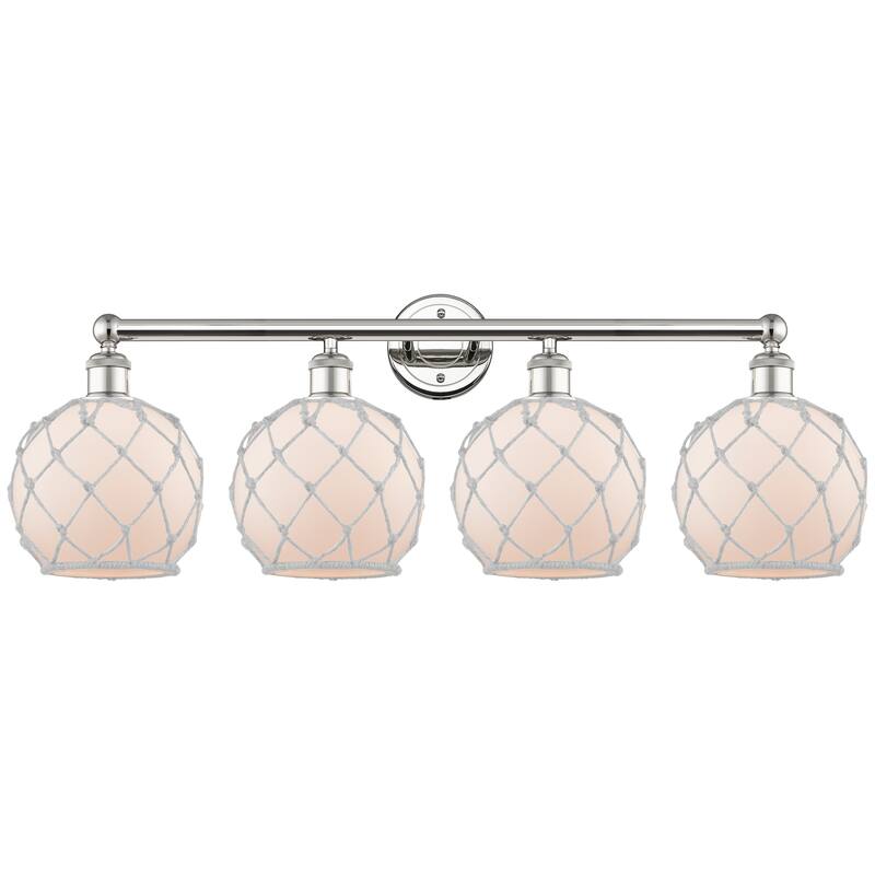 Innovations Lighting Endless Possibilities Edison - Farmhouse Rope - 4 Light 35" Bath Vanity Light - White Glass with White Rope/Polished Nickel