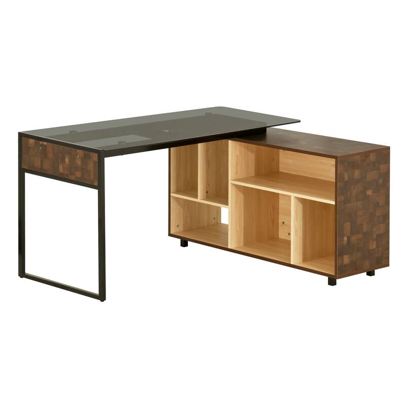 Multifunctional Design Computer Desks, L-Shape Corner Desk with Multiple Storage, Oak