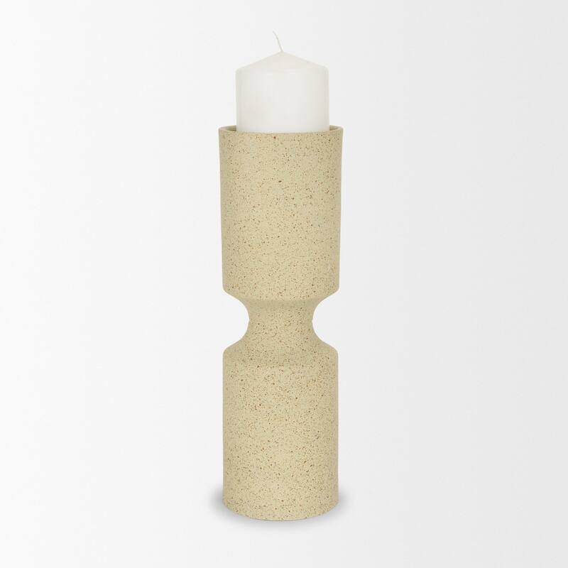 Akira Large Textured Beige Metal Pillar Candle Holder