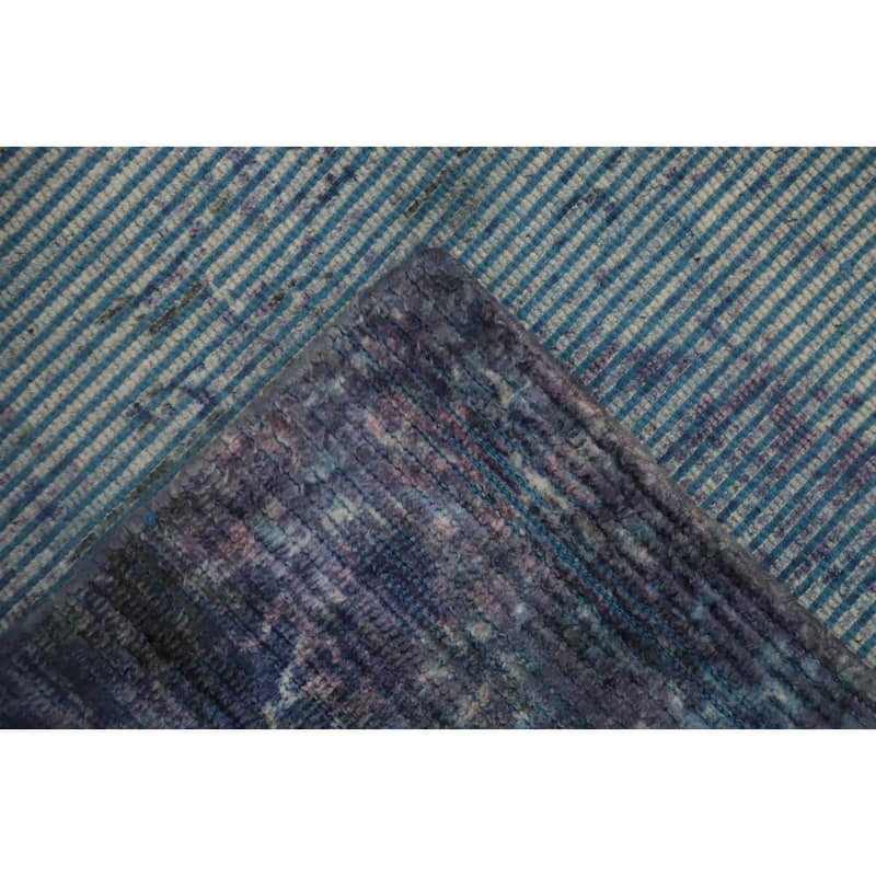 Hand Knotted Oriental Viscose Silk Carpet Modern All-Over Purples Abstract Area Rug - 7' 8'' X 5' 5''