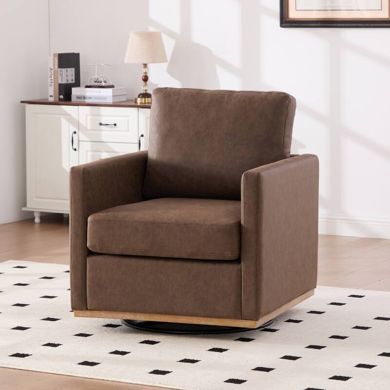Modern PU Swivel Accent Chair with Armrest and Metal Base - Coffee