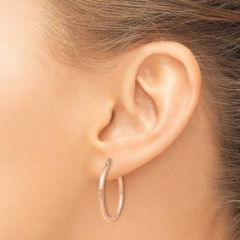 Curata 14k Rose Gold 2x26mm Classic Polished Hoop Earrings