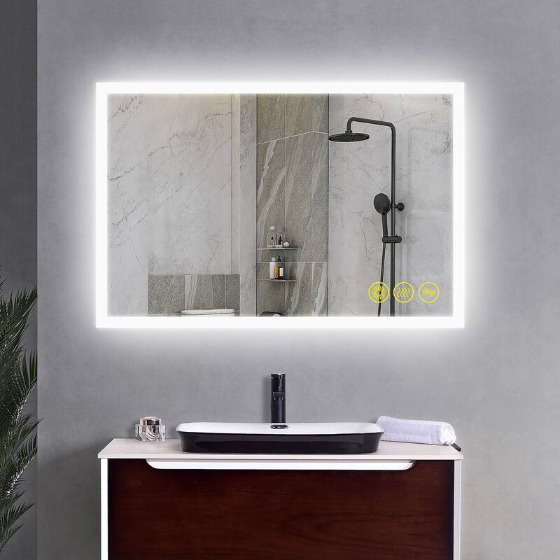 SmartGlow 24x36" Rectangular Dimmable LED Frameless Anti-Fog Bathroom Vanity Mirror - Clear
