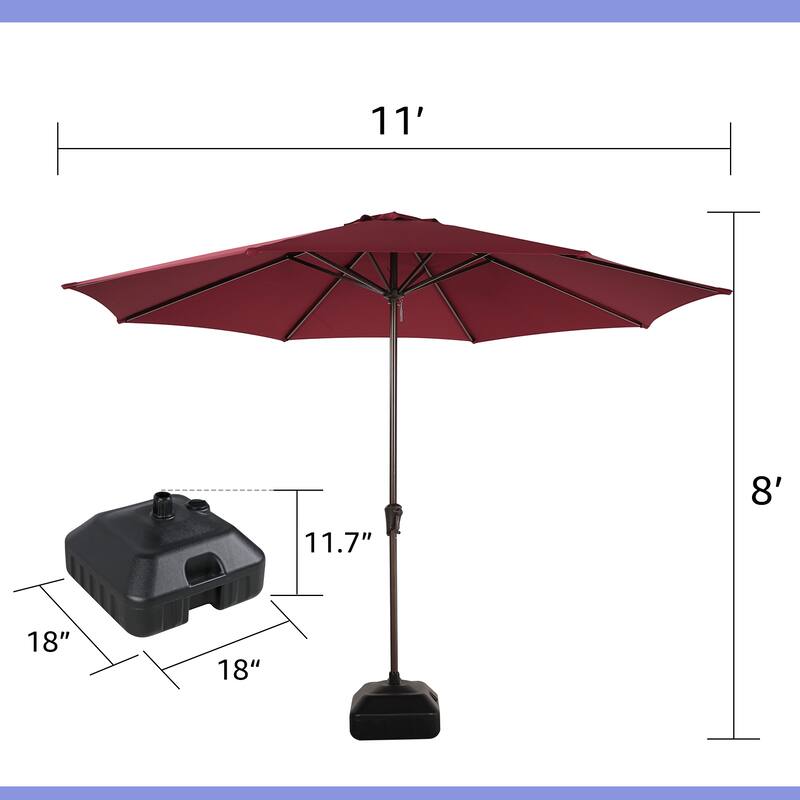 Outdoor 11’ Patio Umbrella with Crank, Base Included