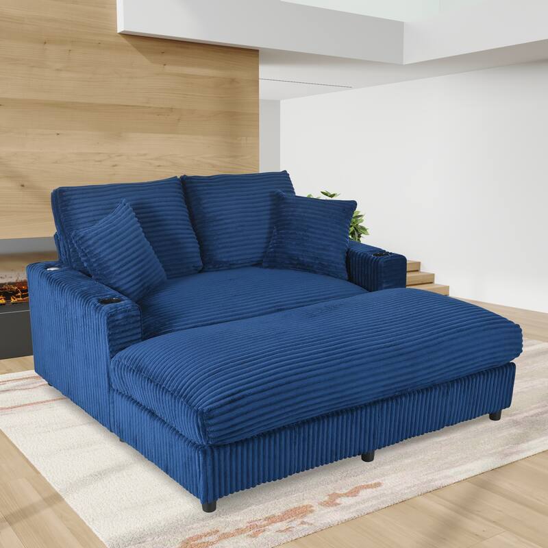 GDFStudio - Polyester 50.9" Loveseat Chaise with Cup Holders