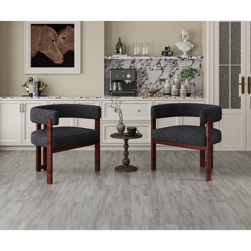 Modern Accent Chair, Upholstered Armchair with Open Back, 3 Legs Barrel Dining Chair Comfy Casual Side Chair Set of 2