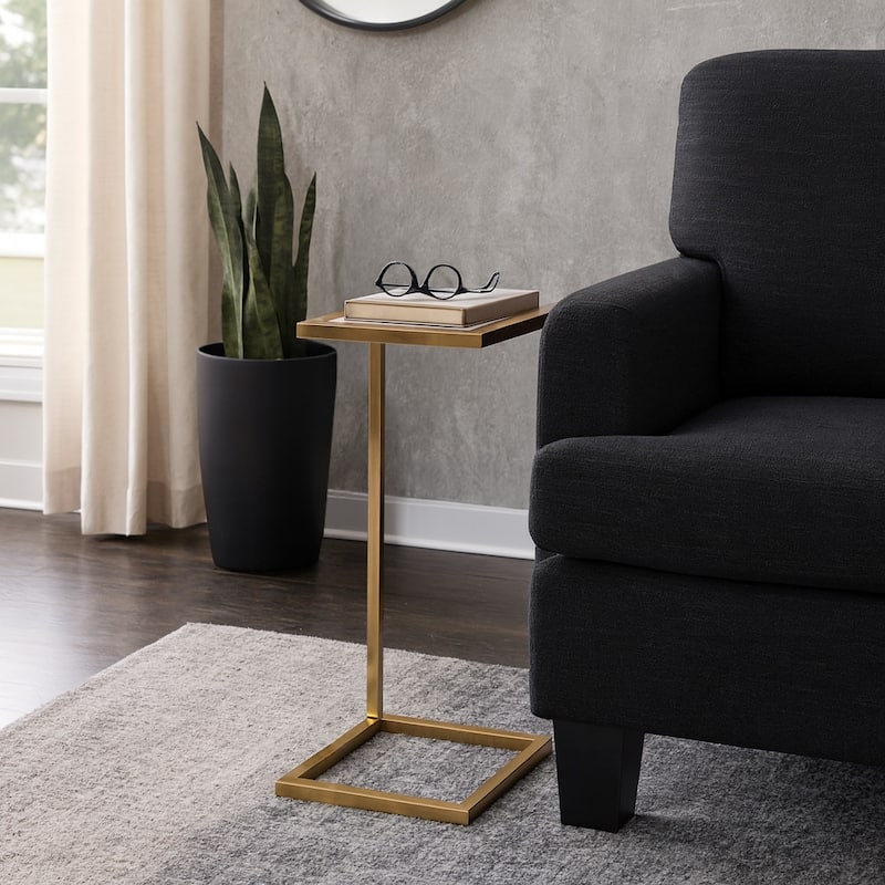 Metal Side Table Square Top Narrow C-Frame Accent - White - 24.0"