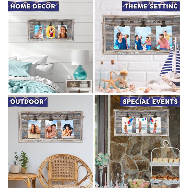 CoTa Global Coastal Horizon White Distressed Pictures Hanger Box Frame - 17 inches