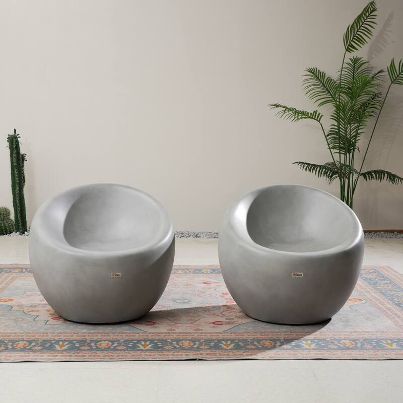 Set of 2 Outdoor Grey Imitation-Wood Stool Sofa