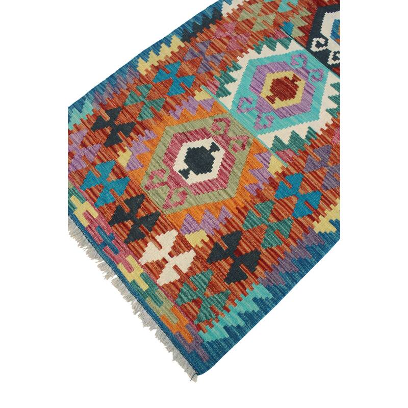 Flatweave Aliya Red/Blue Runner - 2'6" x 9'9"