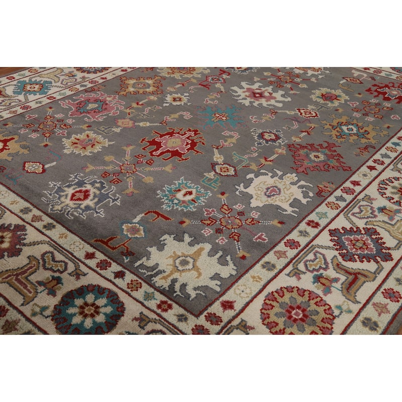 Hand Knotted Oriental 100% Wool Carpet Transitional All-Over Greys & Charcoal Oushak Area Rug - 10' 1'' X 8' 2''