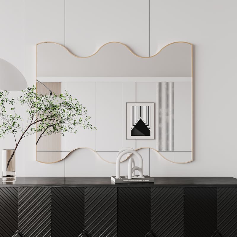 30" x 35" Black/ Gold Rectangular Wall Mount Bathroom Vanity Mirror Vertical and Horizontal Hang - Gold