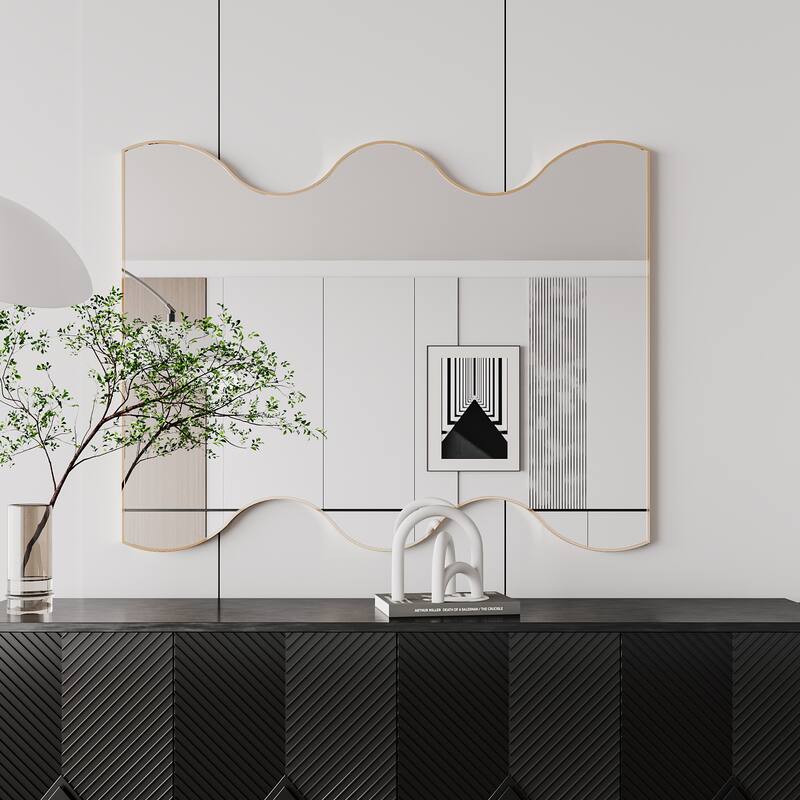 30 in. x 35 in. Black/ Gold Rectangular Wall Mount Bathroom Vanity Mirror Vertical and Horizontal Hang - Gold