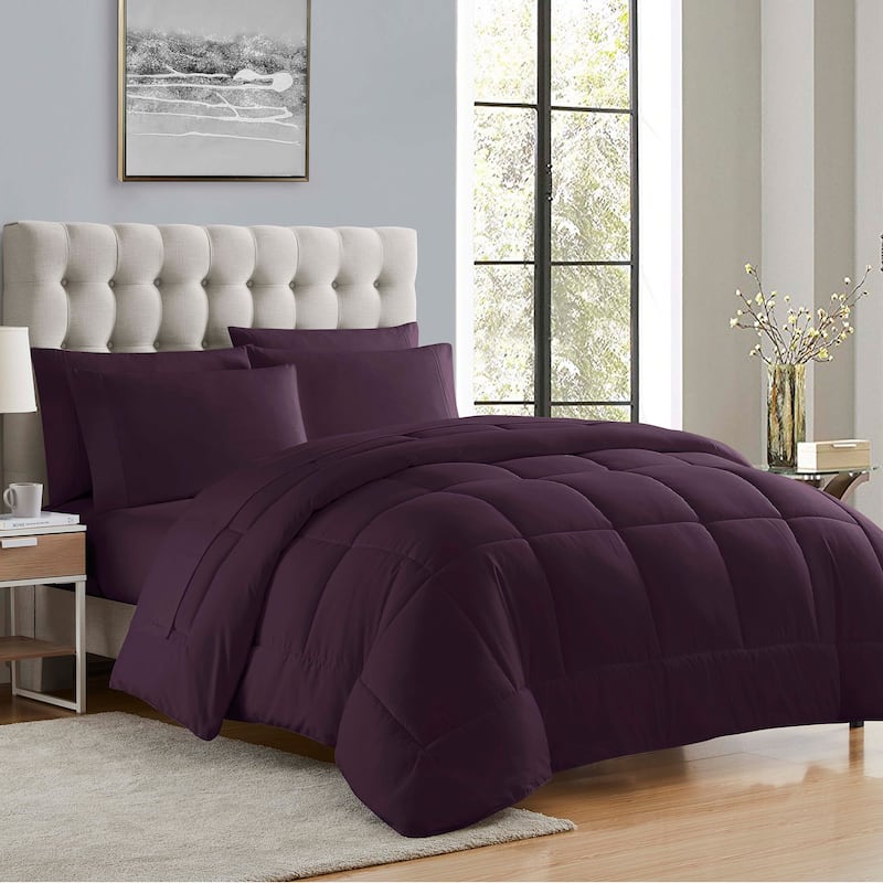 Sweet Home Collection Luxury Solid Bed-In-a-Bag with Sheet Set - Purple - California King