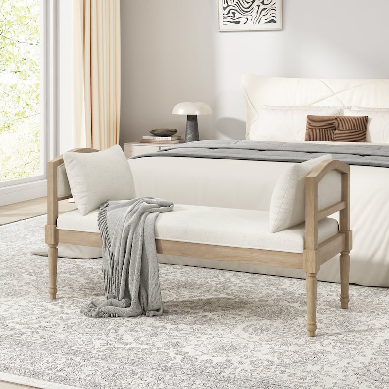 Christopher Knight Home - Elora Upholstered Bench with Turned Legs and Side Cushions - Beige