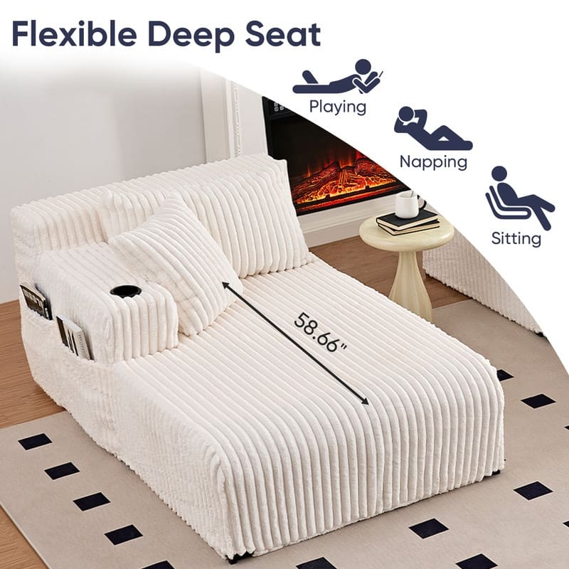 Mixoy 85"Movable Double Chaise Lounge Sofas,Loveseat with Cup Holder,Side Pockets,2 Pcs Oversized Single Sleeper Sofa Chair