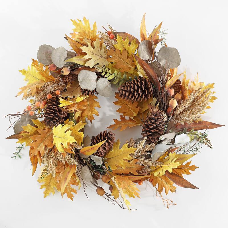 SAFAVIEH Faux 30 Inch Oaf Leaf & Eucalyptus Wreath - 30" W x 30" D x 8" H