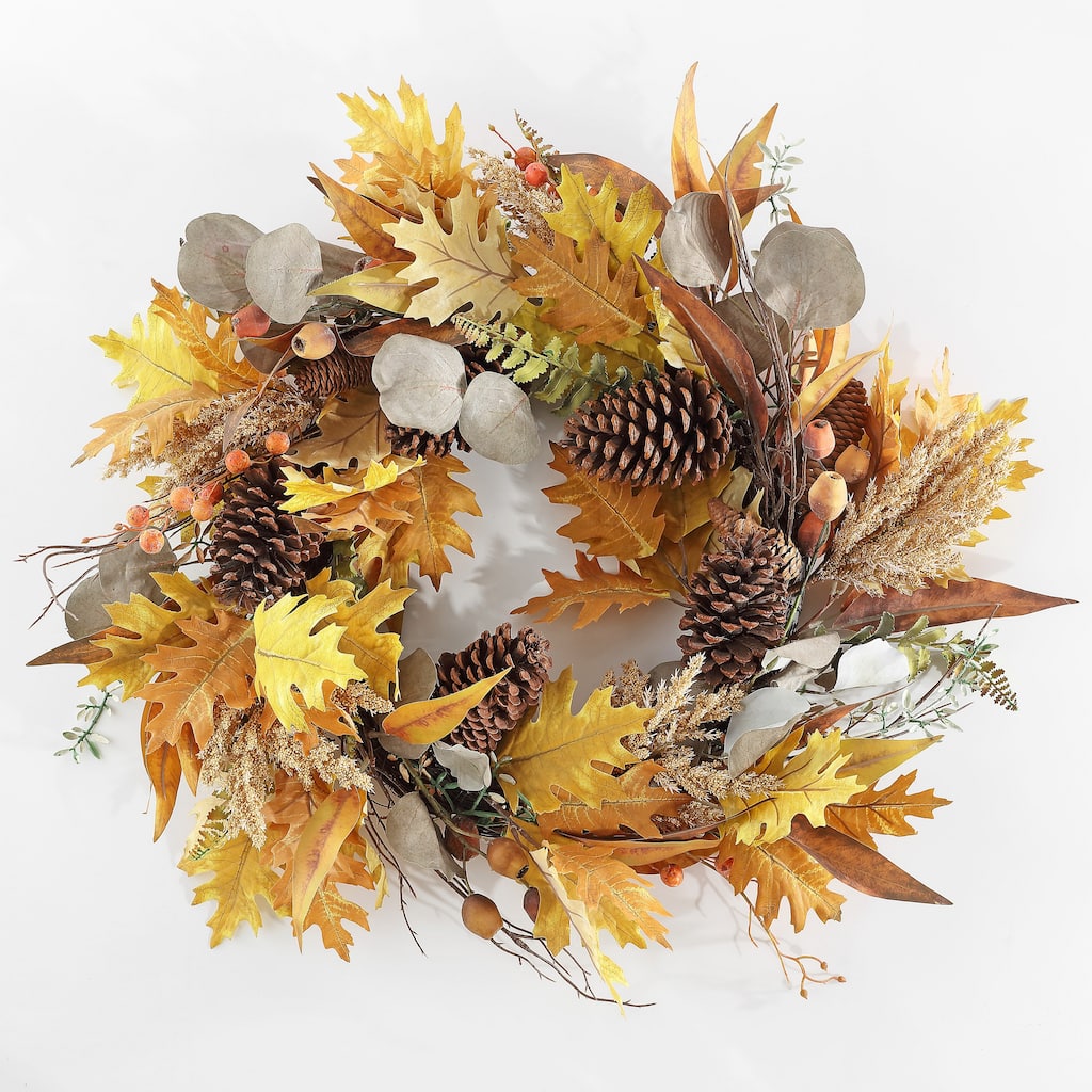 SAFAVIEH Faux 30 Inch Oaf Leaf & Eucalyptus Wreath - 30" W x 30" D x 8" H