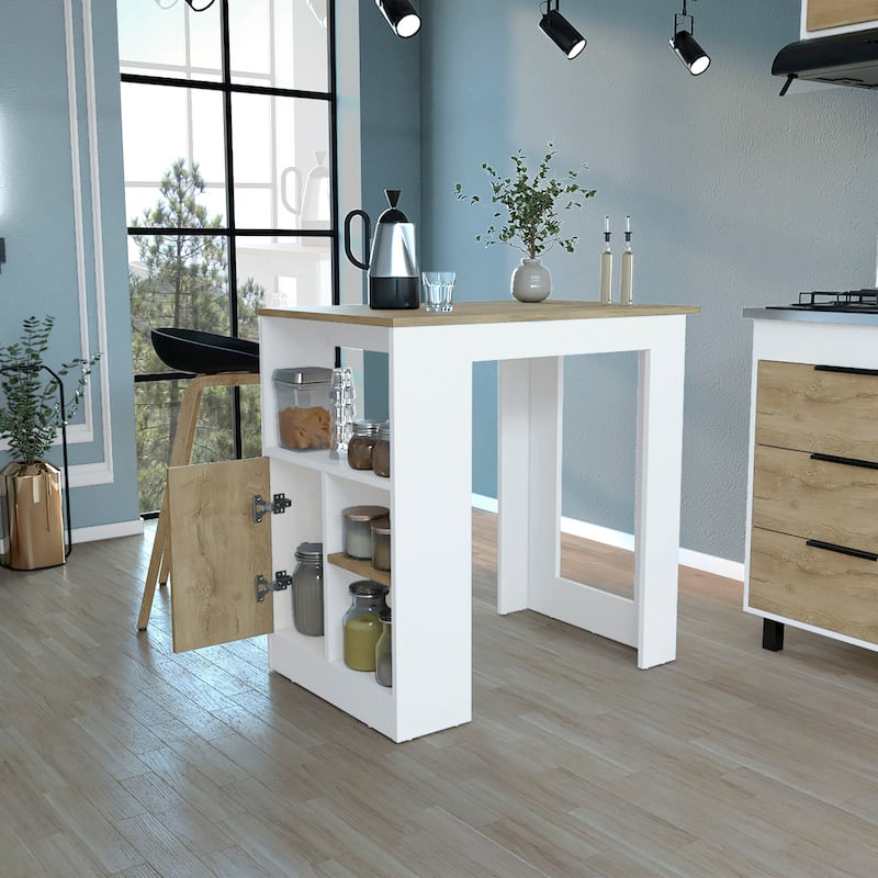 Modern Kitchen Island with Open Shelves, Push-to-Open Cabinet, Space-Saving Storage & Easy Assembly