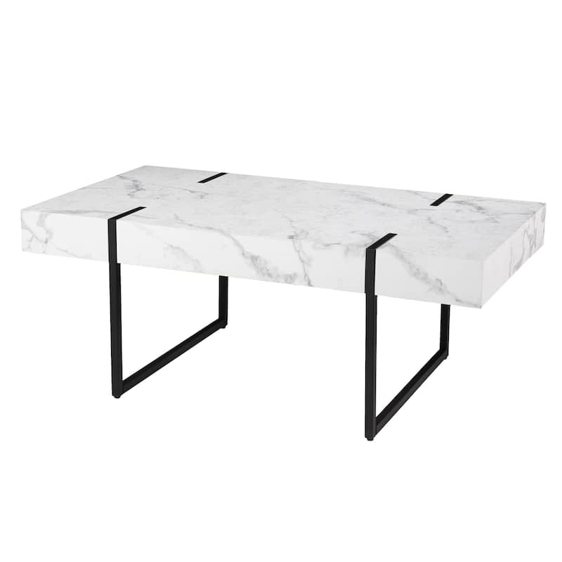 HomeRoots 43" White Faux Marble And Metal Rectangular Coffee Table - 43.25
