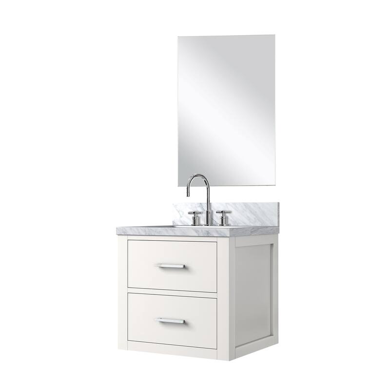 Single Bathroom Vanity 20" W x 18" D, Acrylic Countertop, 18" Frameless Mirror, Chrome Gooseneck Faucet Set