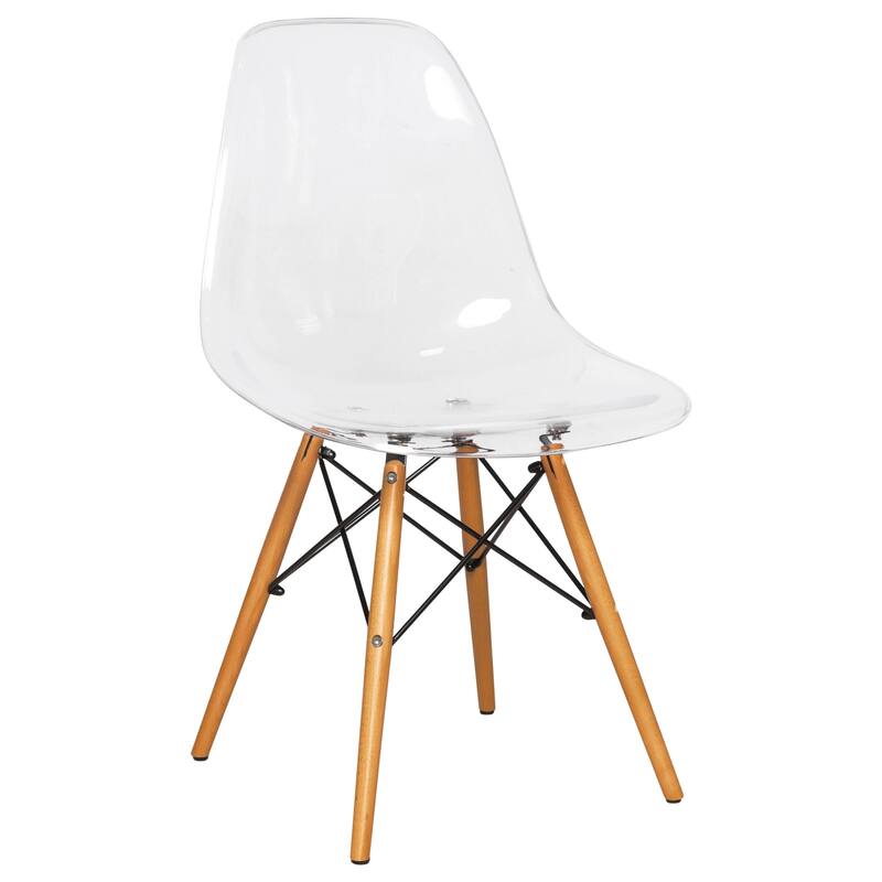 Cresco Acrylic Accent Banquet Side Dining Chair in Solid Beech Wood Legs for Indoor Outdoor Home Office Living Room & Kitchen - Clear