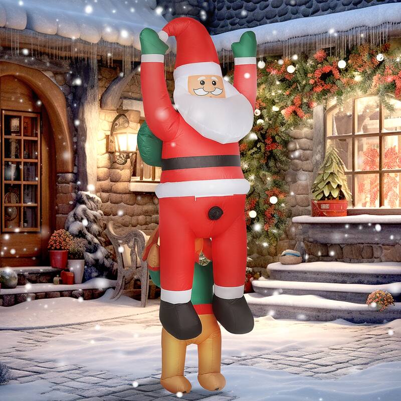 Outsunny 7FT Hanging Christmas Inflatable Santa with Dog, Christmas Blow Up Decoration with Built-in LED Lights for Garden - red