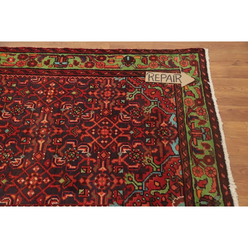 Hand Knotted Oriental 100% Wool Carpet Traditional Geometric Oranges & Rust Hamedan Runner Rug - 9' 7'' X 3' 1''