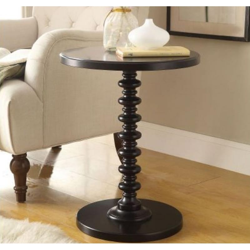 17"Dia Transitional Unique Acton Round Pedestal Side Table in Black