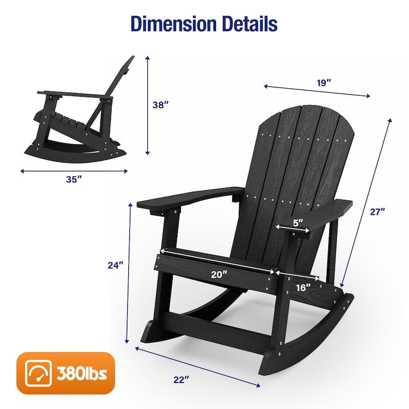 WINSOON HIPS All Weather Outdoor Indoor Rocking Chair, Rocking Adirondack Chair