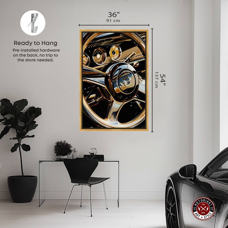 Notoriart Elegant Steering Wheel Framed Car 1 Piece Canvas Wall Art